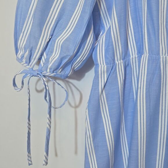 Ann Taylor Striped Puff Sleeve Wrap Dress Size 8 Cottagecore Milkmaid Coastal - Picture 11 of 15
